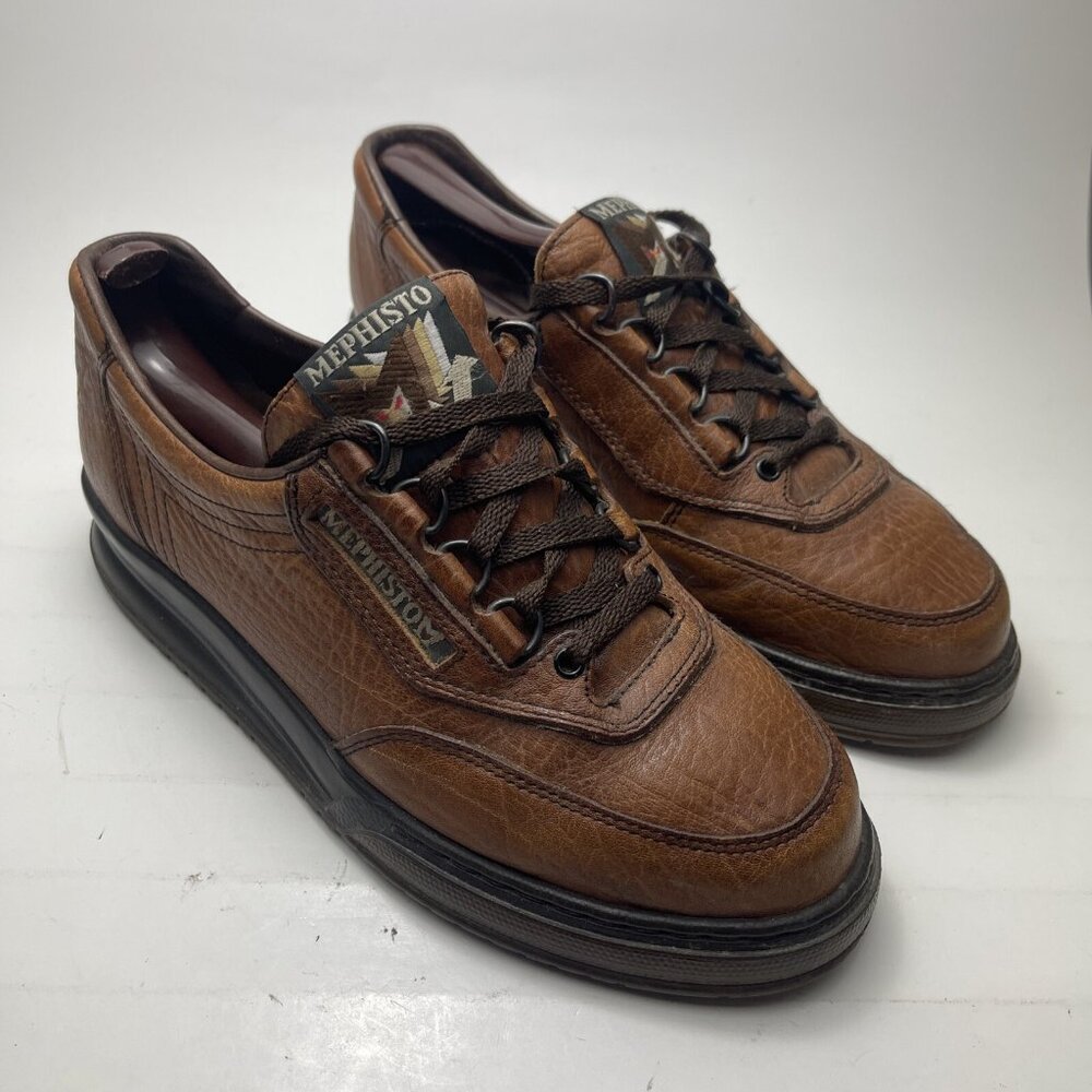 Mephisto Brown Leather Lace-Up Comfort Sneakers